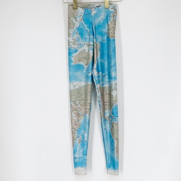 Blackmilk WORLD MAPS LEGGINGS Atlas Women XS Blue Global Limited Edition - Picture 1 of 5